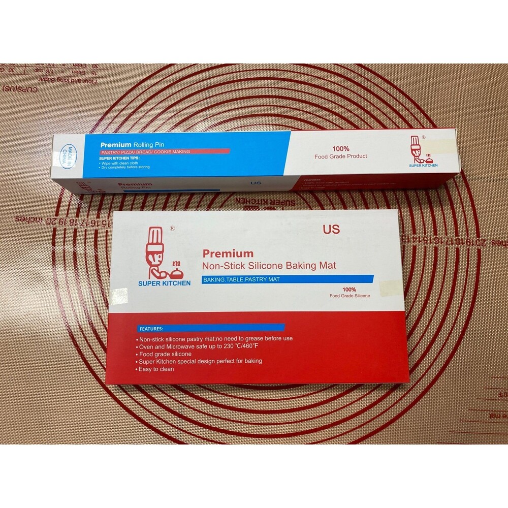 New baking mat 24x36 & metal rolling pin with rings